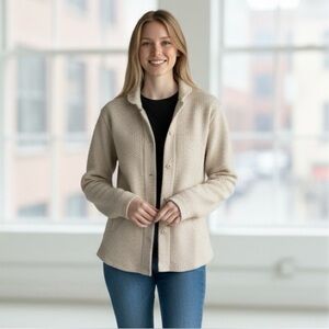 Eileen‎ Fisher XS Beige Cream Italian Cotton Waffle Organic Coastal Shirt USA